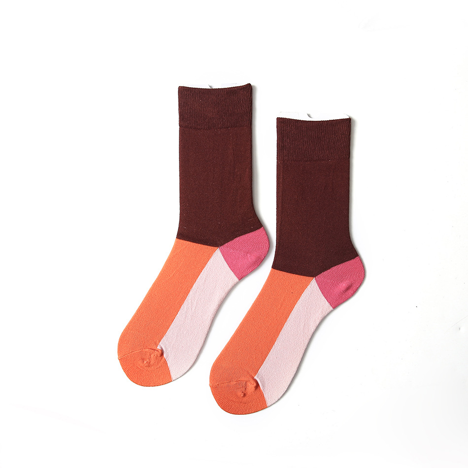 Orange Pink Stitching Hit Color Minimalist Style Cotton Socks For Men And Women Couples Retro Skateboard Socks